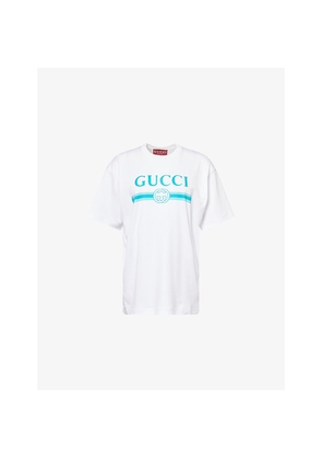 Womens Gucci Brand-Print Relaxed-Fit Cotton-Jersey T-Shirt