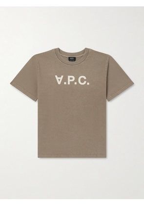 A.P.C. - Standard Grand VPC Logo-Flocked Organic Cotton-Jersey T-Shirt - Men - Green - XS
