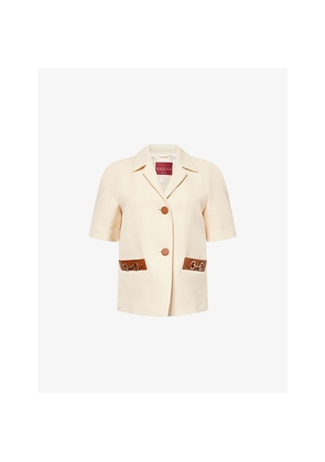 Womens Gucci Horsebit Short-Sleeves Linen Jacket