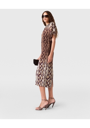 Stella McCartney - Snake Print Shoulder Pad Midi Dress, Woman, Brown, Size: 36