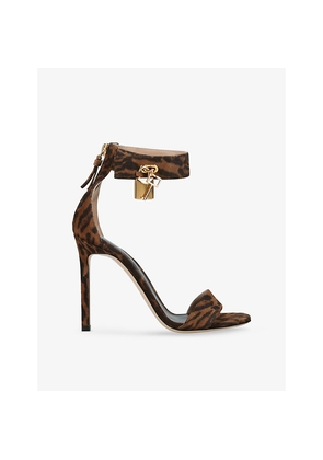 Womens Tom Ford Padlock 105 Leopard-Print Suede Heeled Sandals
