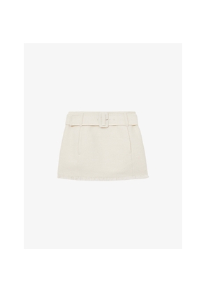 Womens Reiss Mia Belted-Waist Textured Stretch-Cotton Mini Skirt