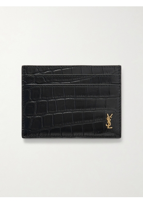 SAINT LAURENT - Logo-Embellished Croc-Effect Patent-Leather Cardholder - Men - Black