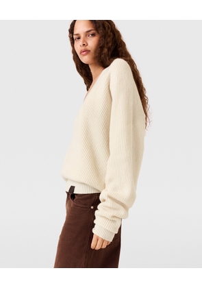 Stella McCartney - Long-Sleeve V-Neck Jumper, Woman, Cream, Size: L