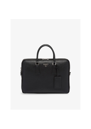 Mens Prada Brand-Plaque Saffiano-Leather Briefcase