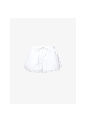 Womens Gucci Embroidered Drawstring Cotton-Poplin Shorts