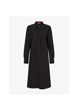 Womens Gucci Belted Band-Collar Cotton-Poplin Midi Dress