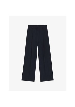 Womens Boss Striped Wide-Leg Mid-Rise Woven Trousers