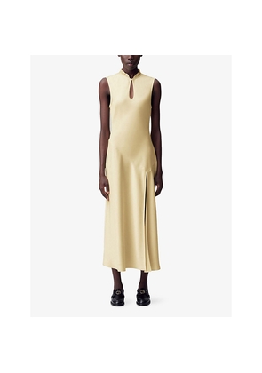Womens Claudie Pierlot Ruffle-Neck Cut-Out Satin Maxi Dress