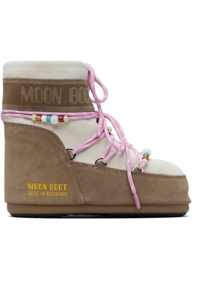 Guest in Residence Off White & Taupe Moon Boot Edition Icon Low Beaded Suede Boots