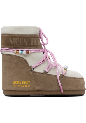 Guest in Residence Off White & Taupe Moon Boot Edition Icon Low Beaded Suede Boots