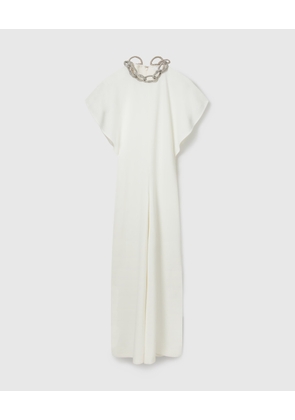 Stella McCartney - Lead-Free Crystal Chain Cap-Sleeve Jumpsuit, Woman, White, Size: 36