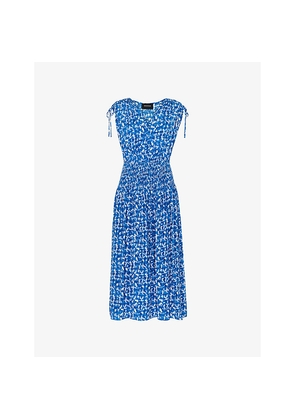 Womens Whistles Brushed-Stroke Shirred-Panel Woven Midi Dress