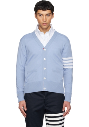 Thom Browne Blue Merino Wool 4-Bar Classic V-Neck Cardigan