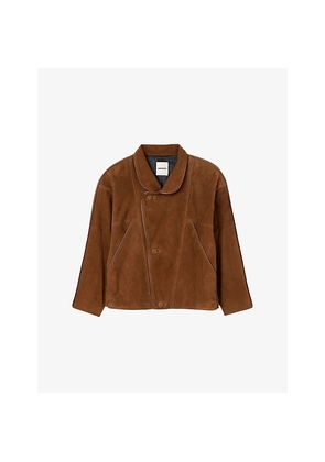 Womens Sandro High-Neck Relaxed-Fit Suede Jacket