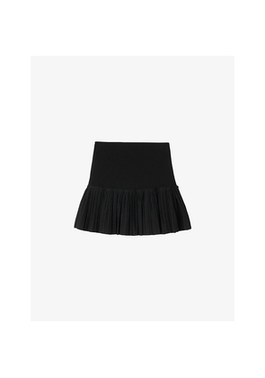 Womens Sandro Button-Embellished Pleated Stretch-Woven Mini Skirt