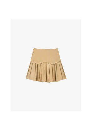 Womens Sandro High-Rise Ruffle-Hem Cotton Mini Skirt