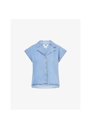 Womens Paige Hadley Cap-Sleeves Denim-Blend Shirt