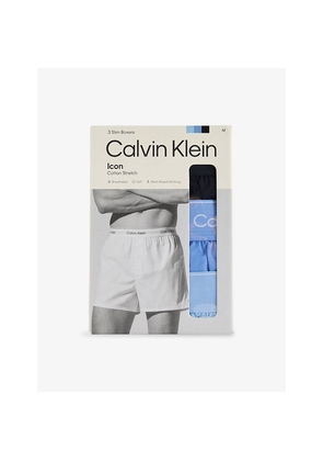 Mens Calvin Klein Icon Logo-Waistband Slim-Fit Pack-Of-Three Stretch-Cotton Boxers