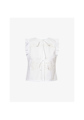 Womens 4th & Reckless Heidi Embroidered Cotton-Poplin Top