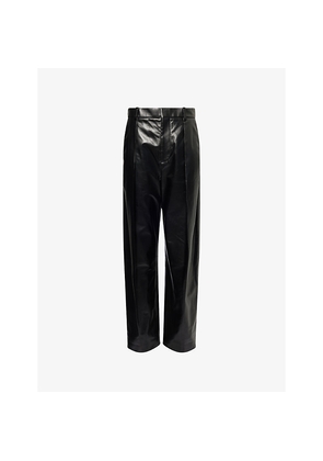Womens Bottega Veneta Tapered-Leg Pleated Leather Trousers