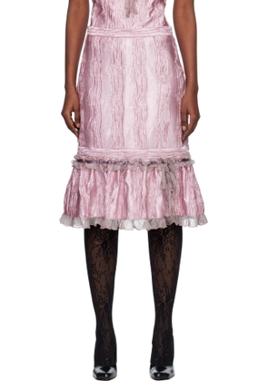 Anna Sui Pink Crushed Satin Ruffle Midi Skirt