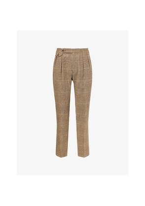 Mens Polo Ralph Lauren Checked Pleated Silk-Wool Trousers