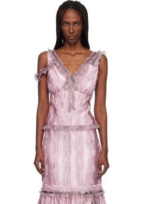 Anna Sui Pink Crushed Satin Bow Tank Top