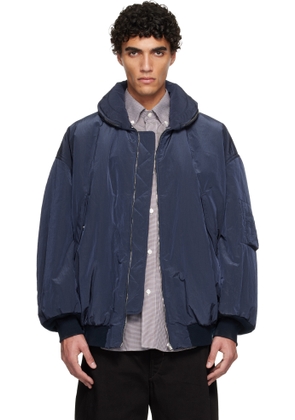 Hed Mayner Navy Crinkled Bomber Jacket