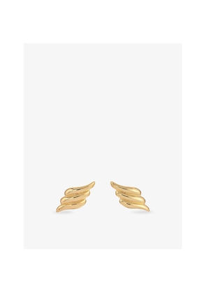 Womens Heaven Mayhem Wing Yellow-Gold Plated Metal Stud Earrings