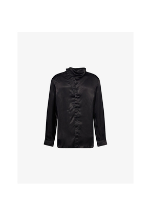 Mens Rick Owens Island Asymmetric-Collar Cupro Shirt