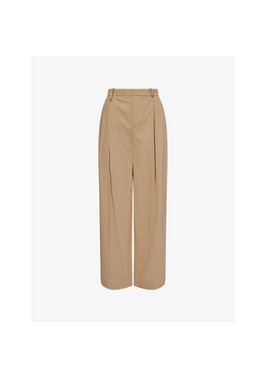 Womens Vince Pleated Straight-Leg Stretch-Cotton Trousers