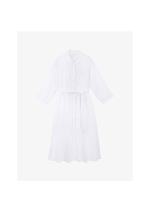 Womens The White Company Collared Curved-Hem Cotton-Poplin Midi Dress