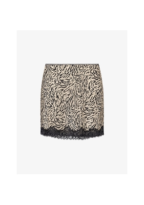 Womens Rixo Kornelia Leopard-Print Silk Mini Skirt