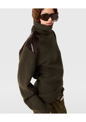Stella McCartney - Snake Panel Turtleneck Jumper, Woman, Dark khaki, Size: M