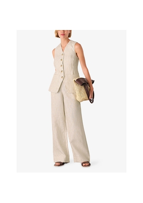 Womens Whistles Neutral Stripe Straight-Leg Linen Trousers