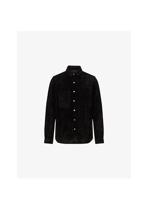 Mens Rick Owens Relaxed-Fit Curved-Hem Suede Shirt