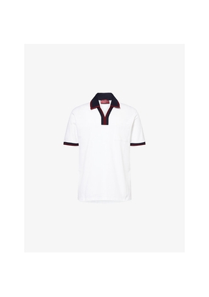 Mens Gucci Contrast-Collar Logo-Embroidered Cotton-Pique Polo Shirt