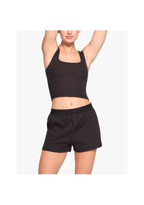 Womens Skims Loose-Fit Ribbed Stretch-Cotton Boxer Shorts