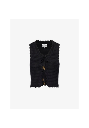 Womens Ganni Textured-Knit Open-Front Knitted Cotton and Cashmere Top