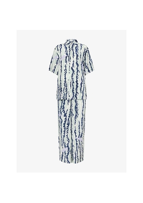Womens Olivia Von Halle Alabama Marina Wave Silk Crêpe De Chine Pyjama Set