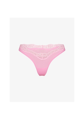 Womens Skims Fits Everybody Dipped Lace-Trim Stretch-Woven Thong
