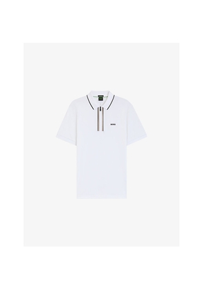 Mens Boss Logo-Print Short-Sleeve Stretch-Cotton Polo