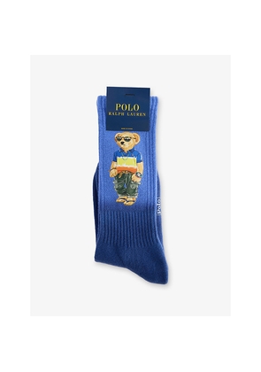 Mens Polo Ralph Lauren Bear-Print Dip-Dye Stretch-Cotton Crew Socks