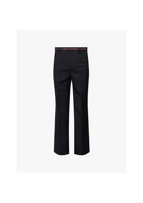 Mens Gucci Logo-Waistband Straight-Leg Wool Trousers