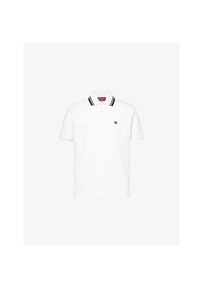 Mens Gucci Logo-Embroidered Stripe-Collar Cotton-Pique Polo Shirt