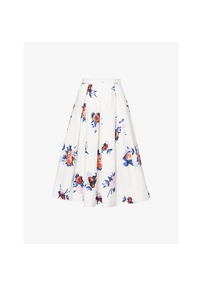 Womens Erdem Floral-Print Pleated Cotton Midi Skirt