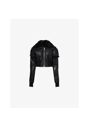 Womens Rick Owens Exaggerated-Collar Cropped Shearling Jacket