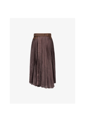Womens Sacai Pleated High-Waist Woven Midi Skirt