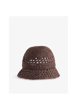 Womens Miu Miu Crochet Embossed-Branding Woven Bucket Hat